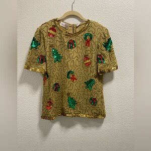 Laurence kazar silk bling Christmas blouse size large